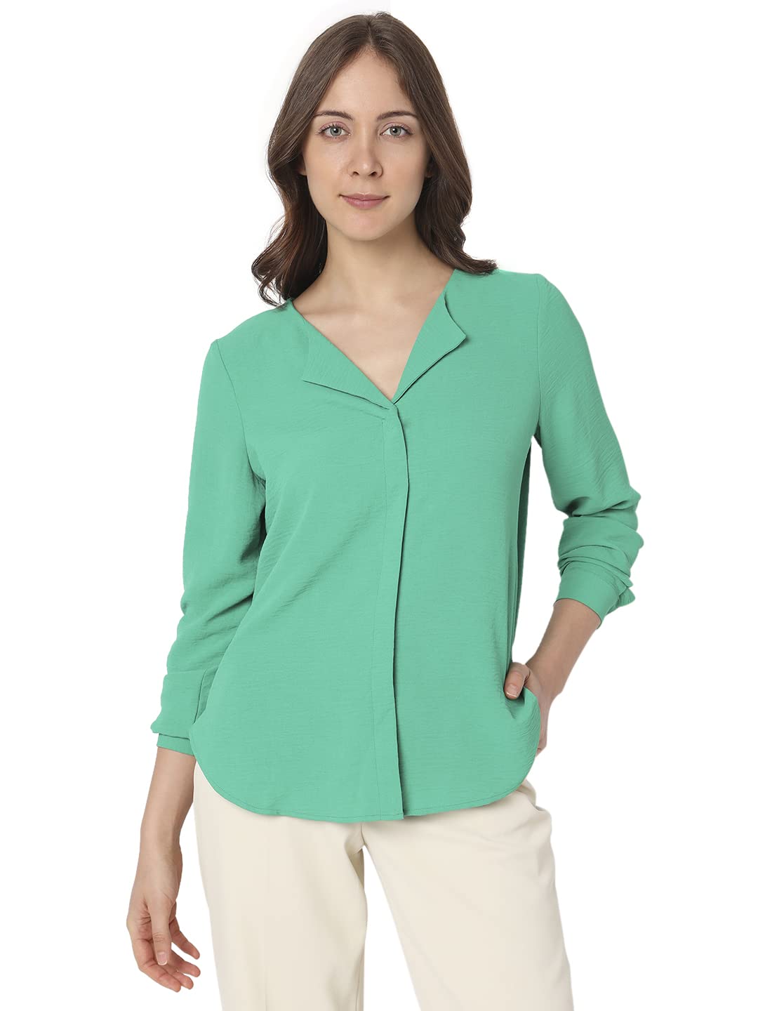 VERO MODA Women Polyester Regular Fit Printed V-Neck Top|Long Sleeves