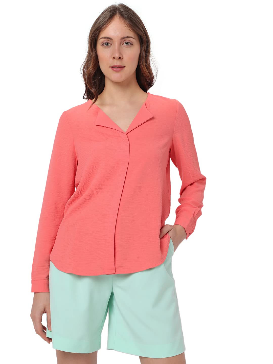 VERO MODA Women Polyester Regular Fit Printed V-Neck Top|Long Sleeves