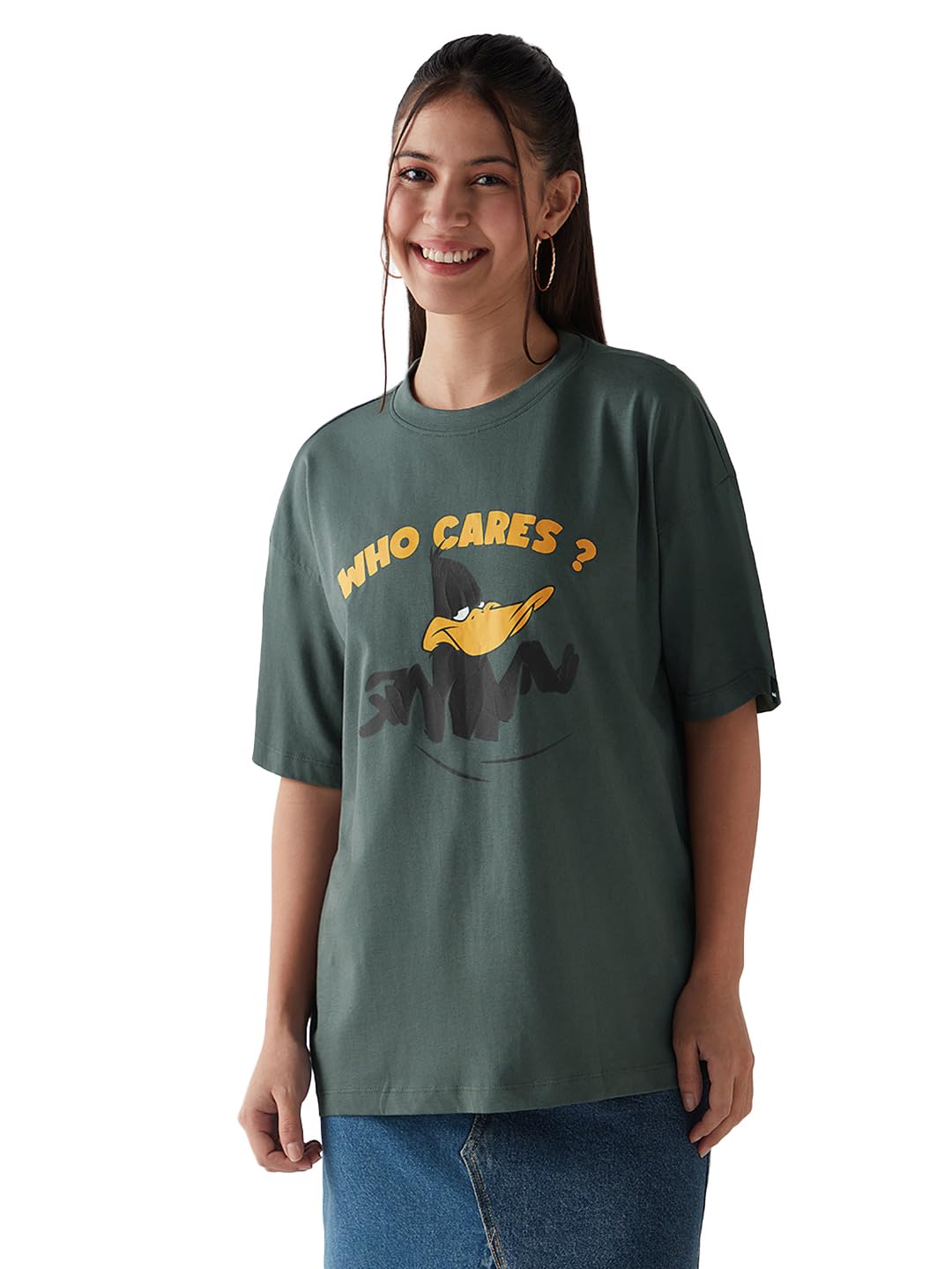 Bewakoof Official Garfield Merchandise Women's Graphic Printed Oversized Fit Half Sleeve Round Neck Cotton Jersey T-Shirt