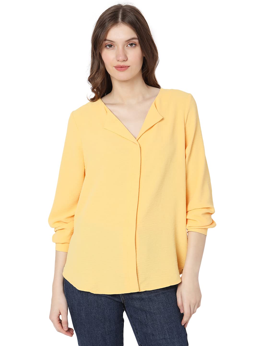 VERO MODA Women Polyester Regular Fit Printed V-Neck Top|Long Sleeves