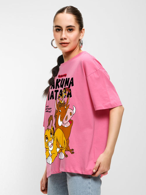 Bewakoof Official Disney Merchandise Hakuna Matata Women's 100% Cotton Graphic Print Oversized Fit Round Neck T-Shirt