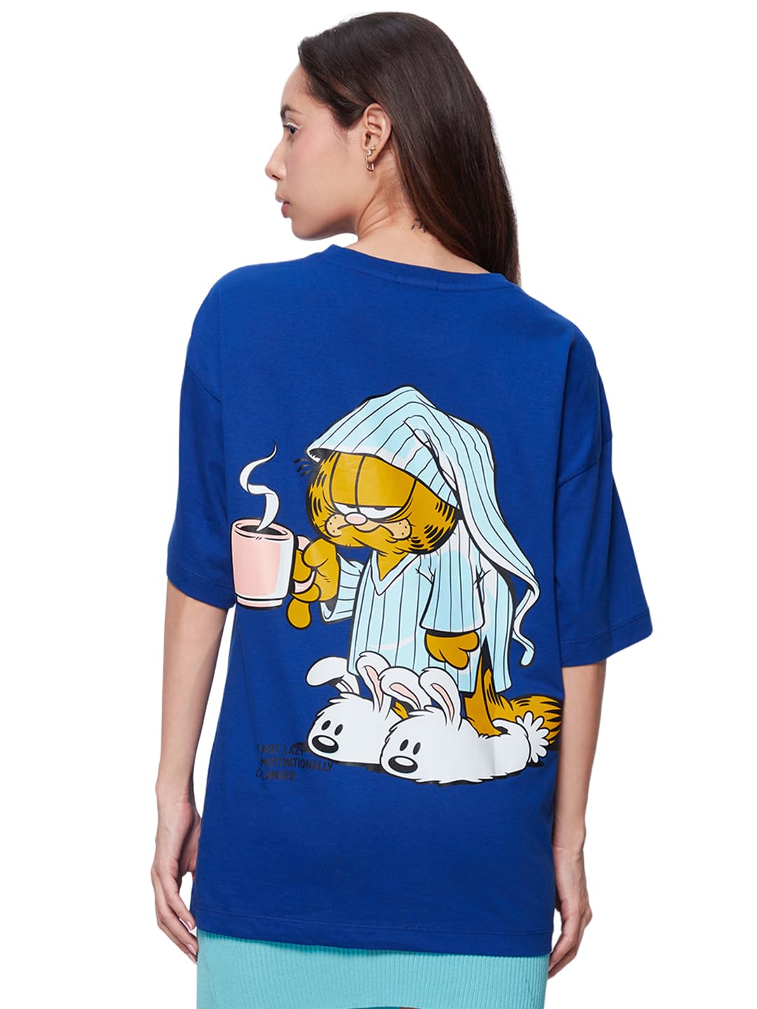 Bewakoof X Official Garfield Merchandise Women's Lazy Garfield Graphic Printed 100% Cotton T-Shirt