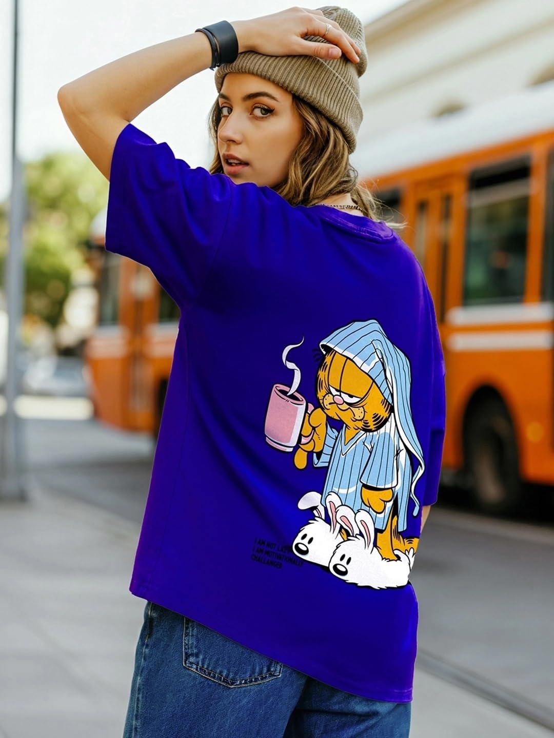 Bewakoof X Official Garfield Merchandise Women's Lazy Garfield Graphic Printed 100% Cotton T-Shirt