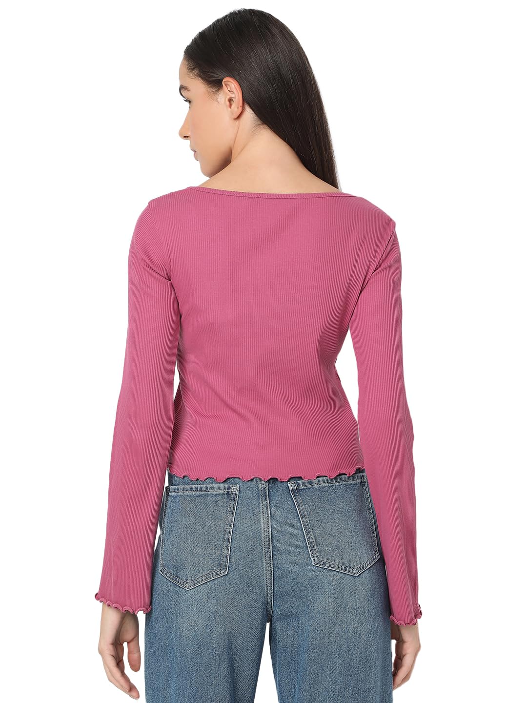 VERO MODA Women Cotton Solid Slim Fit Full Sleeves Top | Lettuce Hemline
